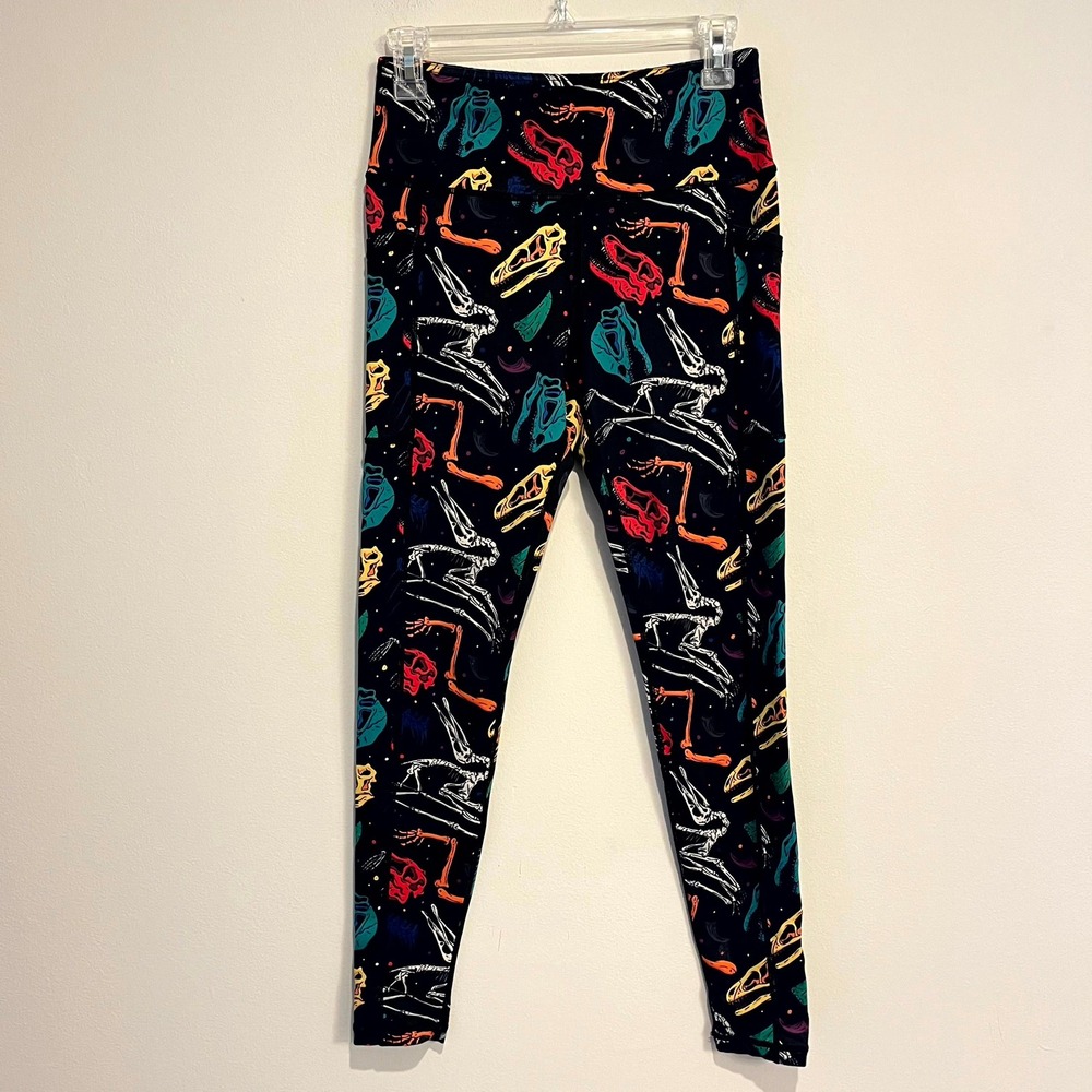 CVG Constantly Varied Gear Leggings Black Dinosaur Skeleton Print Womens Small